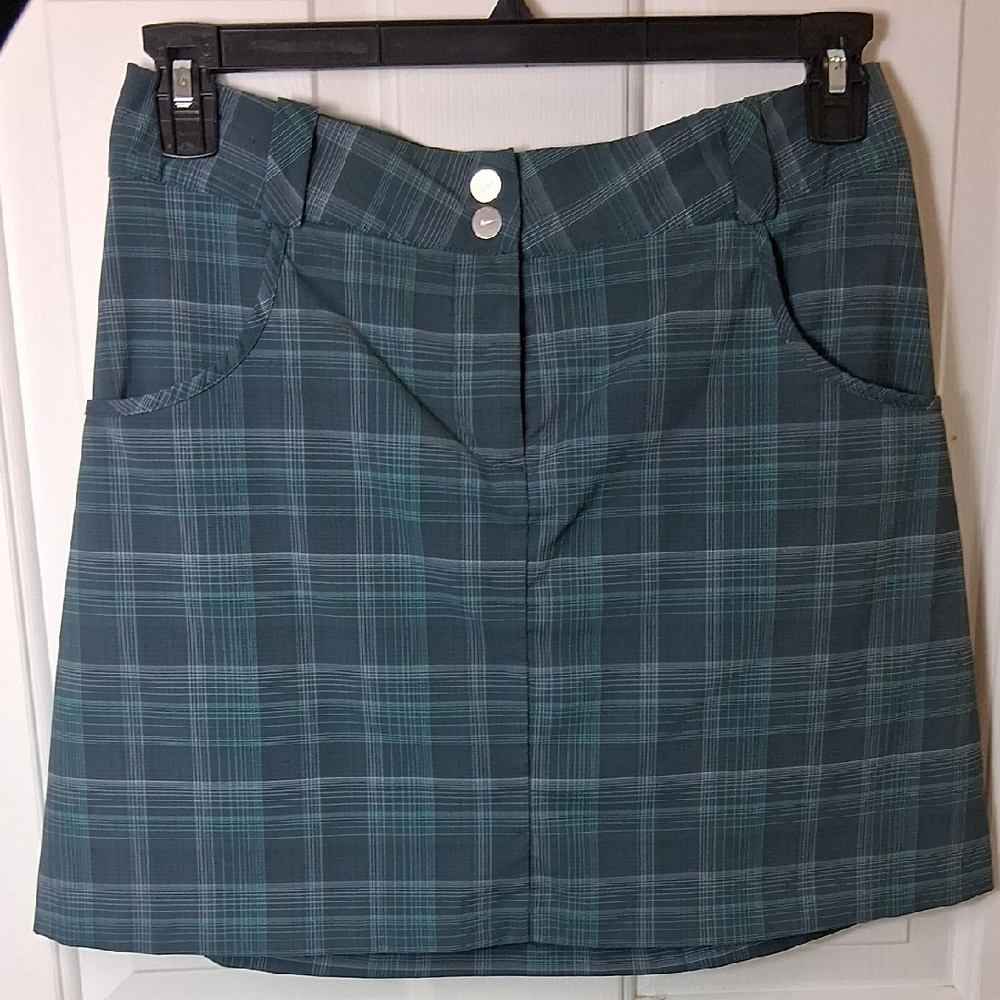 Nike Golf Teal and Grey Plaid A-Line Skort